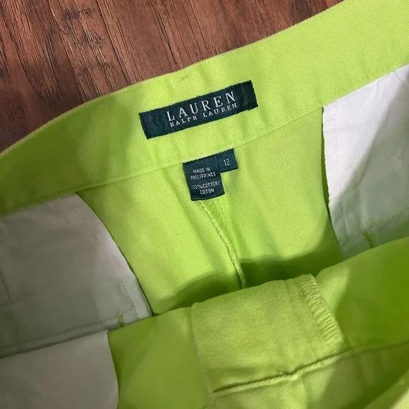 Ralph Lauren Cotton Shorts Neon Green with Pockets Preppy Luxury - Picture 5 of 12